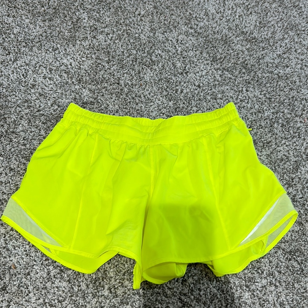 Neon yellow lululemon hotty hot shorts